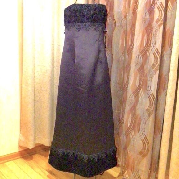 JESSICA McCLINTOCK MIDNIGHT BLACK STRAPLESS VELVET TRIM GOWN 10 NWT - Picture 13 of 16